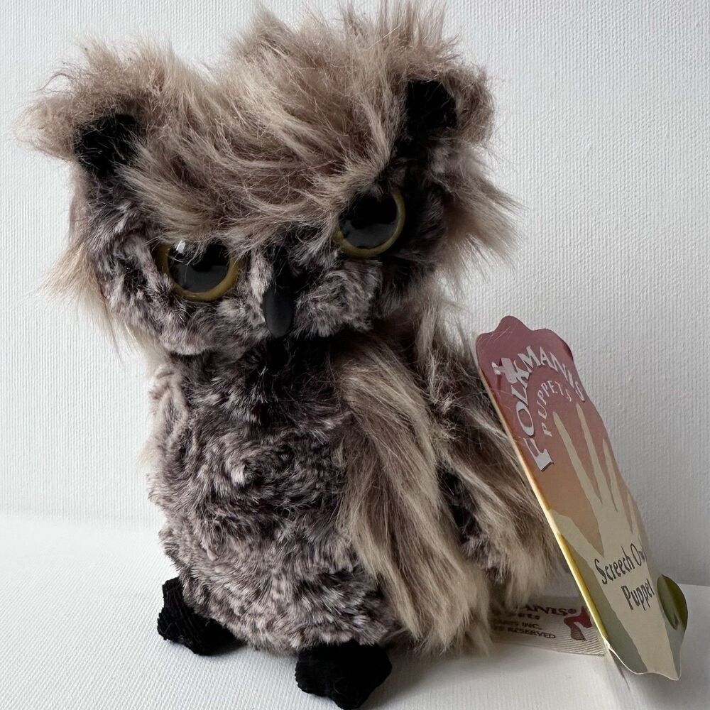 Folkmanis Screech Owl Puppet Retired NWT Turning Head Plush w/ Story Tag RETIRED